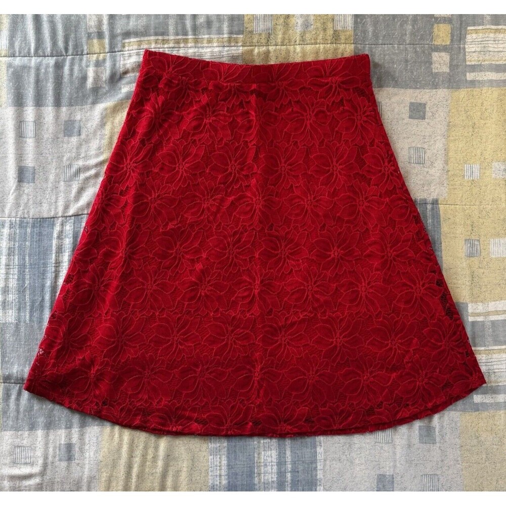 Don't Stop Believing Red Floral Print A-Line Women's Skirt Sz XL